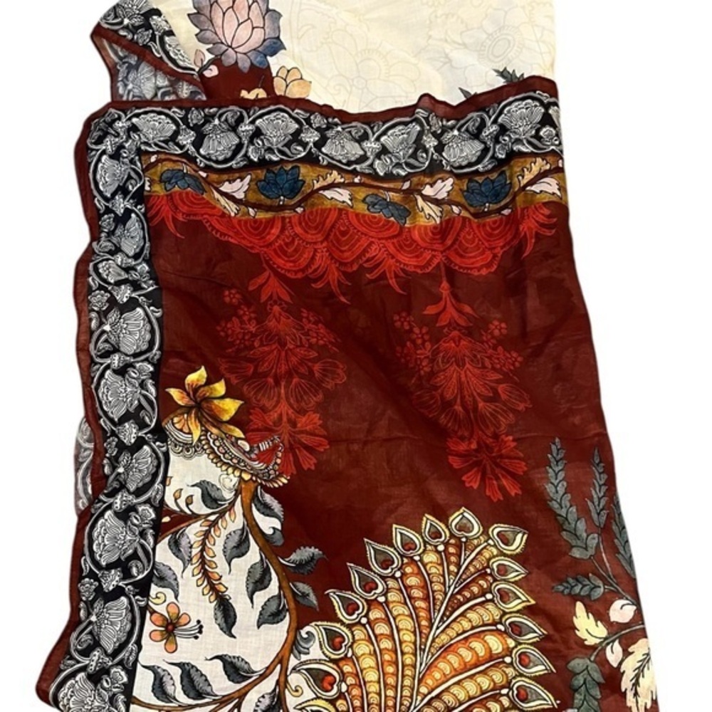 NWOT Indian Light Cotton Pareo/Shawl/Dupatta, Burgundy/Cream Floral